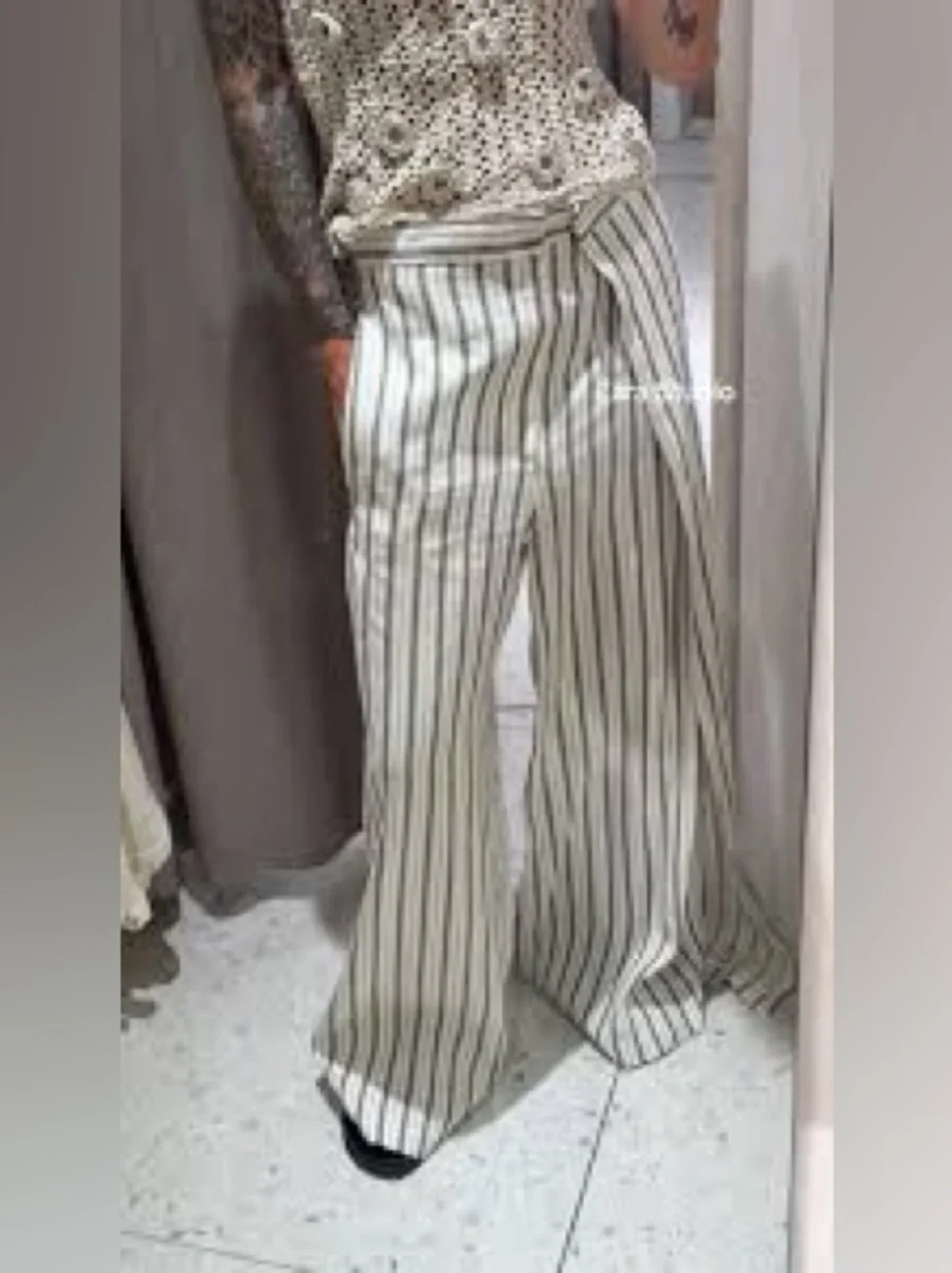 Zara Studio Linen Striped Wide Leg Wrap Trouser Pants Size XL NWT